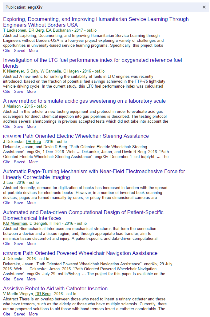 Screenshot of the engrXiv indexed in Google Scholar.